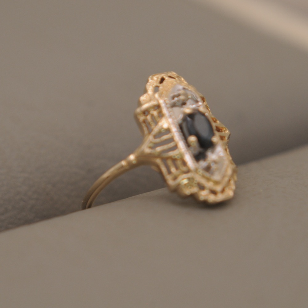 sapphire& diamonds with platinum accent 10k yellow gold ring - Picture 3 of 11